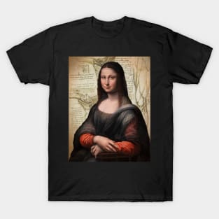 Mona Lisa on DaVinci Sketches Famous Painting Collage T-Shirt